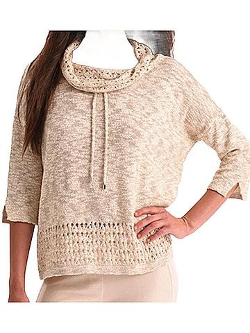 Angel Cowl Neck Crochet Top in Sand (view 2)