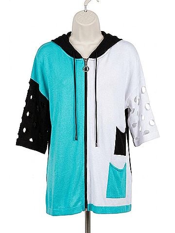 Angel 3/4 Color Block Hoodie in Turquiose/White (view 1)