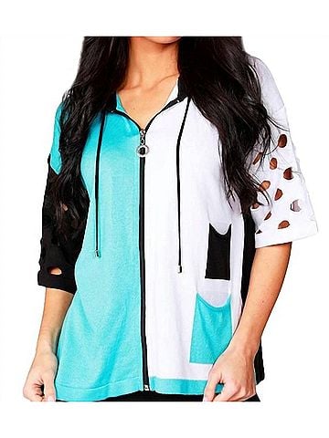 Angel 3/4 Color Block Hoodie in Turquiose/White (view 2)