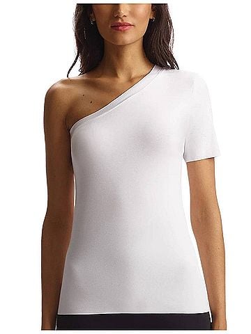 Commando Essential Cotton One-Shoulder Tee in White (view 2)