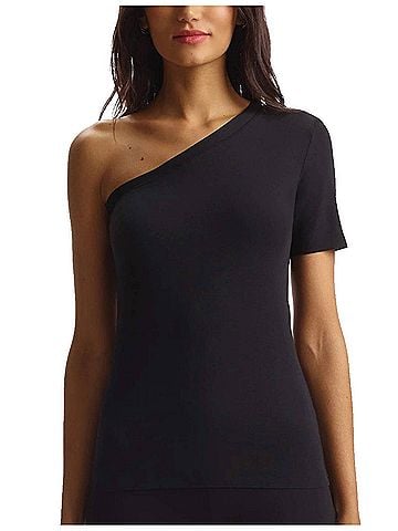 Commando Essential Cotton One-Shoulder Tee in Black (view 2)