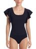 Commando Solid Black Bonded Ruffled Bodysuit in Black Size L - photo 2