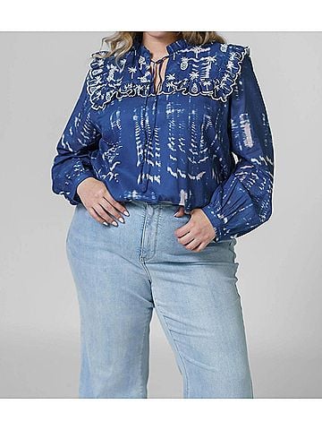 Emily Lovelock Daisy Blouse - Plus Size in Blue (view 2)