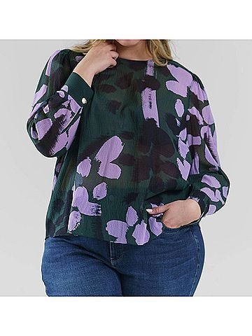 Tanya Taylor Reagan Long Sleeve Top - Plus Size in Winterberry (view 2)