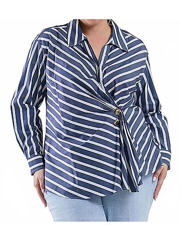 Tanya Taylor Orla Long Sleeve Top - Plus Size in Navy (view 2)