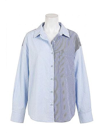 Kori America Mix And Match Stripe Long Sleeve Shirt in Blue Stripe (view 1)