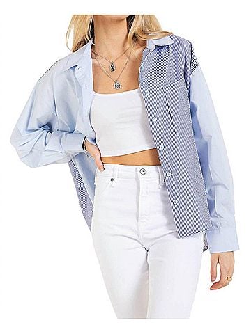 Kori America Mix And Match Stripe Long Sleeve Shirt in Blue Stripe (view 2)
