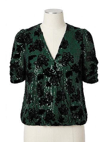 Dear John Yazmine Sequin Wrap Top in Green/ Black (view 1)