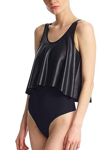 Commando Faux Leather Loose Layer Bodysuit in Black (view 2)