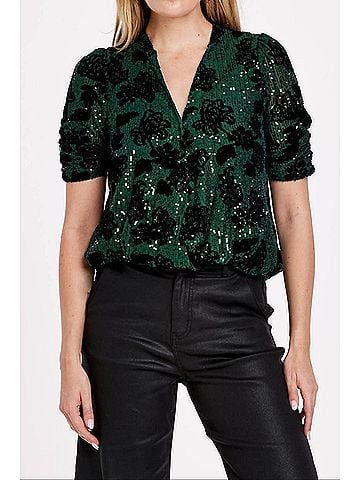 Dear John Yazmine Sequin Wrap Top in Green/ Black (view 2)