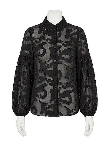 Milly Scroll Button Up Top in Black (view 1)