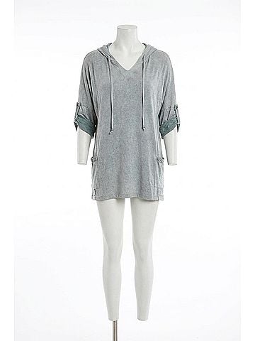 Angel Hooded Drawstring Tunic Top in Gray (view 1)