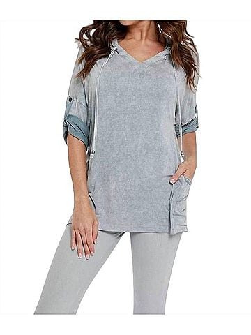 Angel Hooded Drawstring Tunic Top in Gray (view 2)