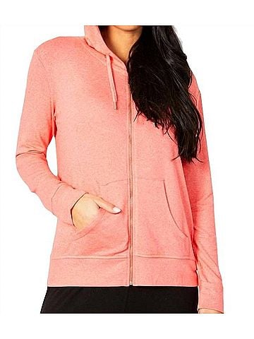 French Kyss Zip Peace Hoodie in Coral (view 2)
