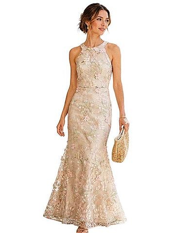 Eliza J Appliquéd Embroidered Halter Gown Cocktail Dress (view 1)