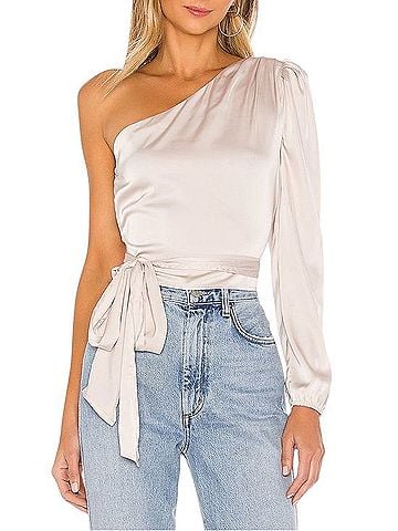 Superdown One-Shoulder Satin Wrap Top Sleeveless T-Shirt (view 1)