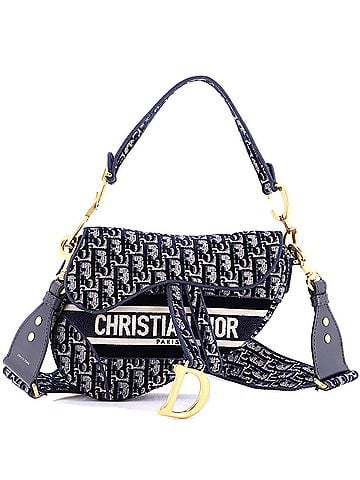 Christian Dior Saddle Handbag with Strap Oblique Canvas with Leather Medium (view 1)