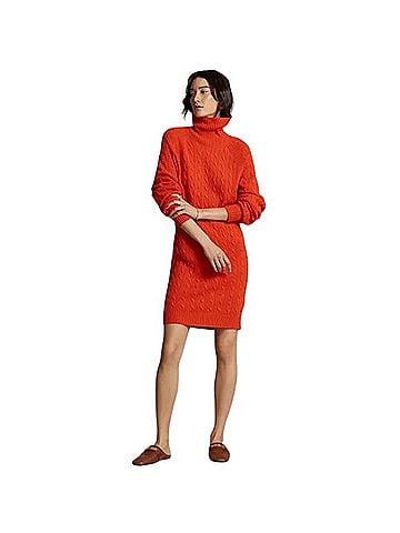 Polo by Ralph Lauren Cable Knit Turtleneck Sweater Dress Wool Dress (view 1)