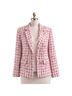 Nanette Lepore 62% Polyester 19% Rayon 19% Acrylic 100% Polyester Tweed Checkered-gingham Color Block Houndstooth Plaid Marled Pink Red Blazer Size 14 - photo 1
