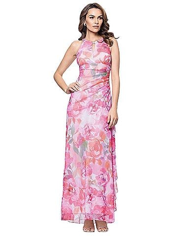 Betsy & Adam Floral Maxi Gown Pink Formal Cocktail Dress (view 1)