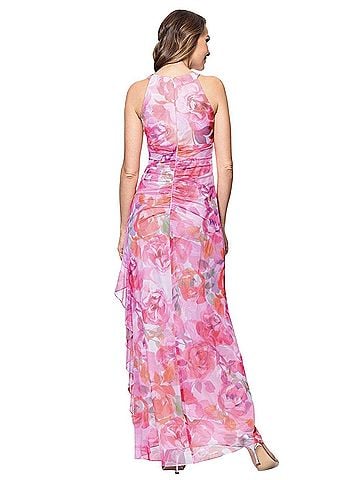Betsy & Adam Floral Maxi Gown Pink Formal Cocktail Dress (view 2)