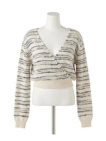 O'Neill Seaside Striped Cropped Wrap Sweater in Winter White (view 1)