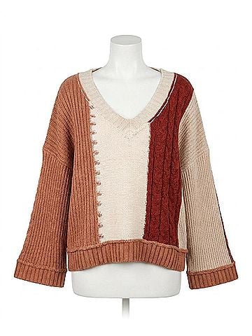 Pol Color Block V-Neck Sweater in Rust Taupe (view 1)