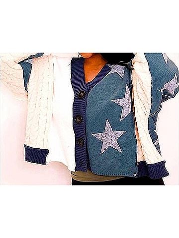 Pol Star Color Block Cropped Cardigan in Forest/Navy (view 2)