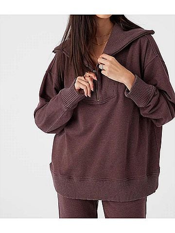 O'Neill Karma Mock Neck Zip in Brown (view 2)