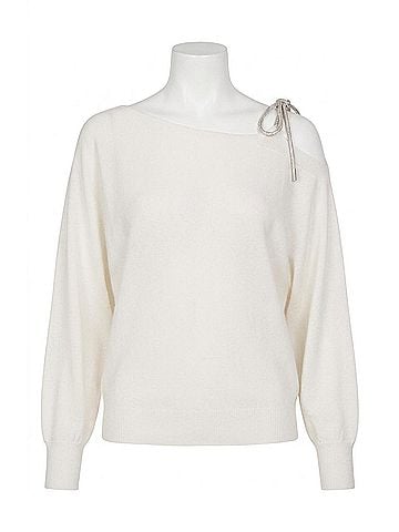 Milly Crystal Tie Sweater in Ecru (view 1)