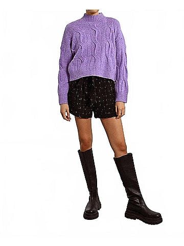 Molly Bracken Cropped Knit Sweater in Mauve (view 2)