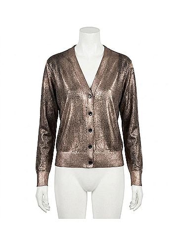 Minnie Rose Metallic Print Cardigan in Copper (view 1)