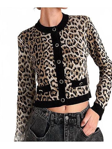 Flying Tomato Kristen Animal Print Knit Cardigan in Leopard (view 2)