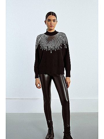 Molly Bracken Sequin Knit Sweater in Black (view 2)