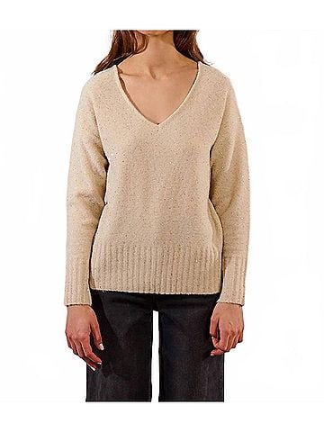 Molly Bracken V-Neck Knitted Sweater in Cream (view 2)
