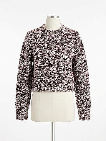 White + Warren Crewneck Button Cardigan in Dark Crimson Marl (view 1)