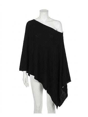 Minnie Rose Cashmere Ruana Poncho in Black (view 1)
