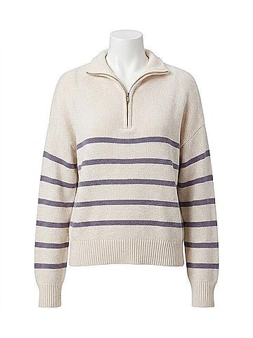 Splendid Georgie Stripe Quarter Zip Sweater in Oak/Eggplant (view 1)