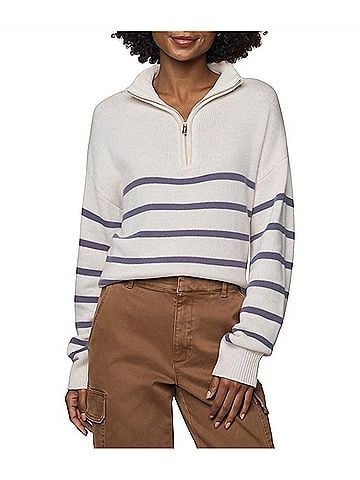 Splendid Georgie Stripe Quarter Zip Sweater in Oak/Eggplant (view 2)