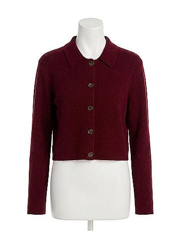 French Connection Ellie Collared Cardigan in Cabernet (view 1)