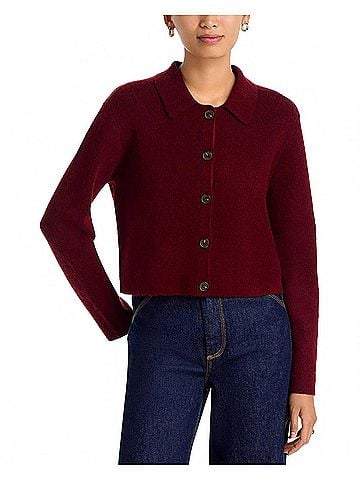 French Connection Ellie Collared Cardigan in Cabernet (view 2)