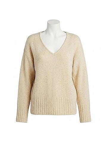 Molly Bracken V-Neck Knitted Sweater in Cream (view 1)