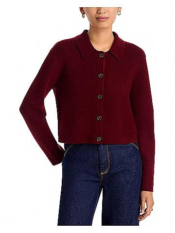 French Connection Ellie Collared Cardigan in Cabernet (view 2)