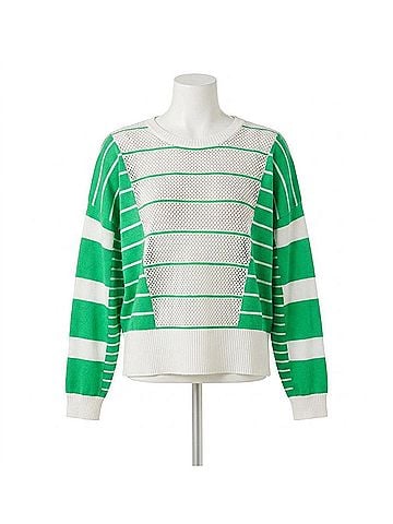 Brodie Stripe Open Stitch Sweater in Green Flash (view 1)