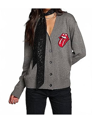 Chaser Rolling Stones Cardigan in Heather Grey (view 2)