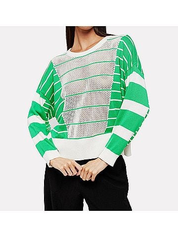 Brodie Stripe Open Stitch Sweater in Green Flash (view 2)