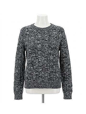 Minnie Rose Cotton Marled Cable Crew Top in Navy/White (view 1)