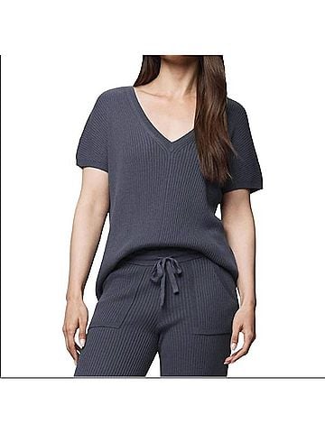 Splendid Georgie Short Sleeve V Sweater in Ice Navy (view 2)