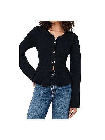 En Saison Idah Bow Buttons Cardigan in Black (view 2)