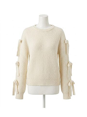 Molly Bracken Softly Knotted Bow Sweater in Off White (view 1)